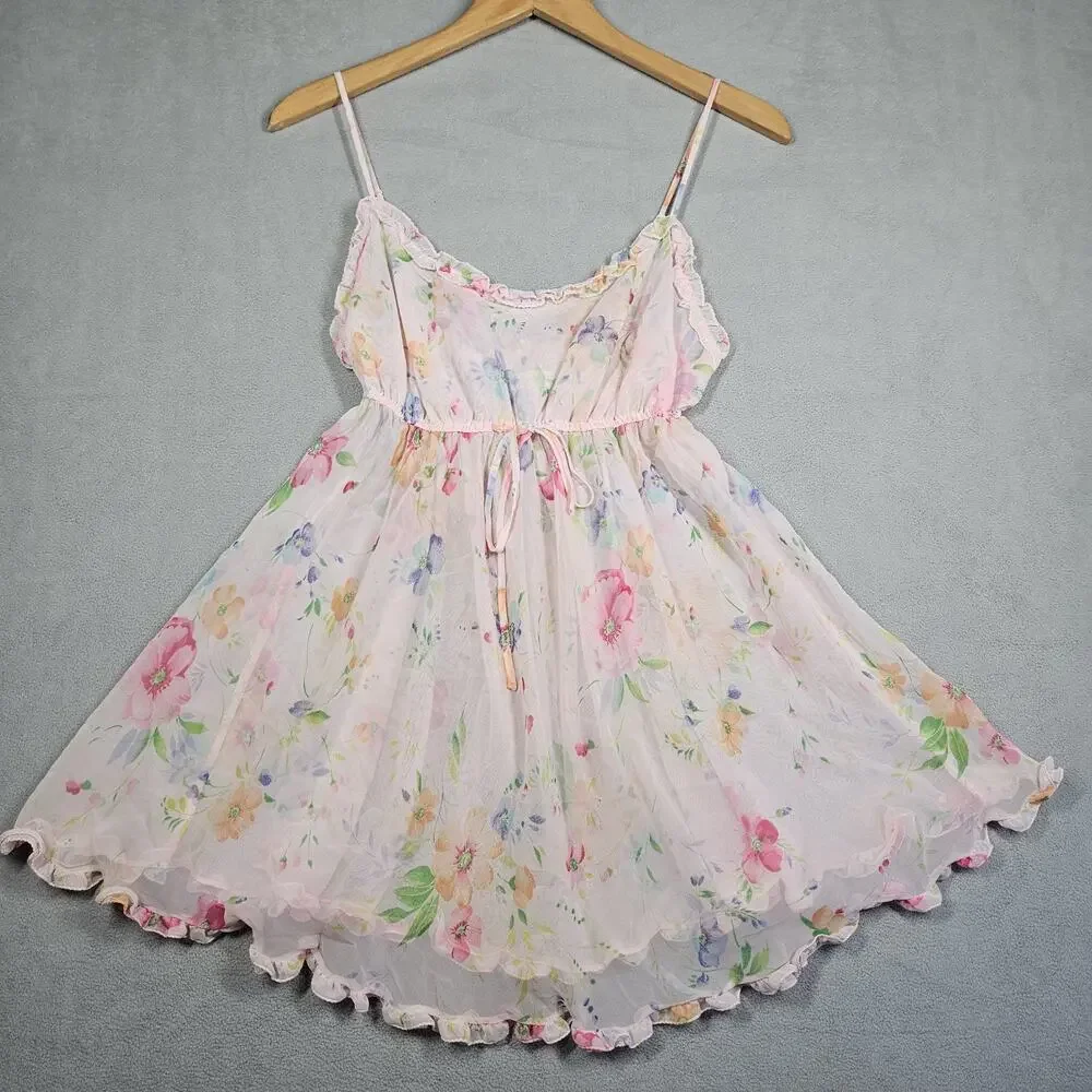 Vintage Victoria’s Secret Floral Babydoll Slip Dress Womens M Y2K Coquette Fairy